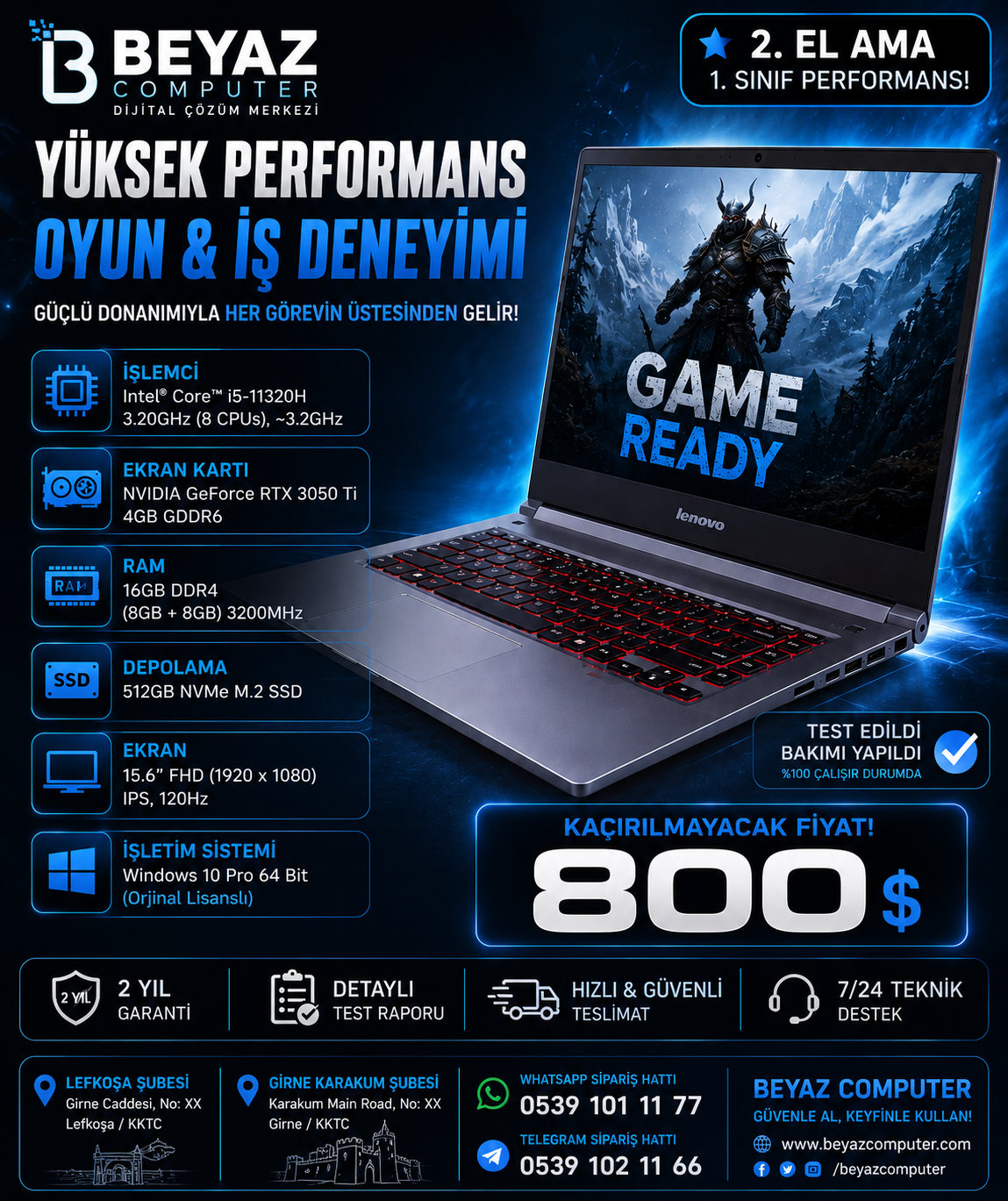 LENOVO IdeaPad Gaming 3 i5 11300H 16GB 512GB SSD RTX3050Ti Dos 15.6 165 Hz FHD Notebook 82K100CSTX