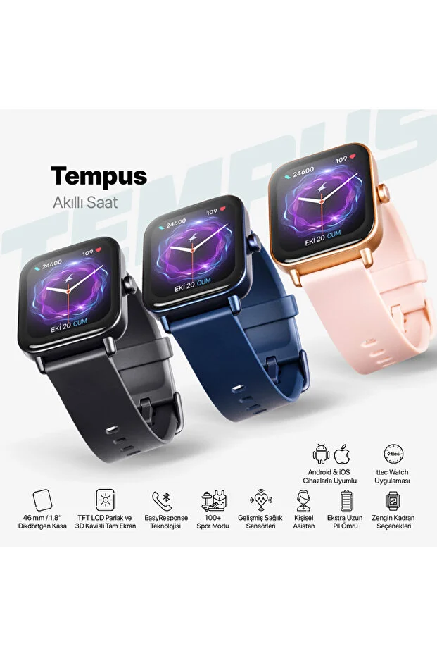 Ttec Tempus 46MM Tft Ekranlı Dikdörtgen Kasa Akıllı Saat - 3